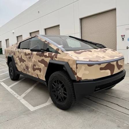 Tesla Cybertruck wrapped in desert camo vinyl